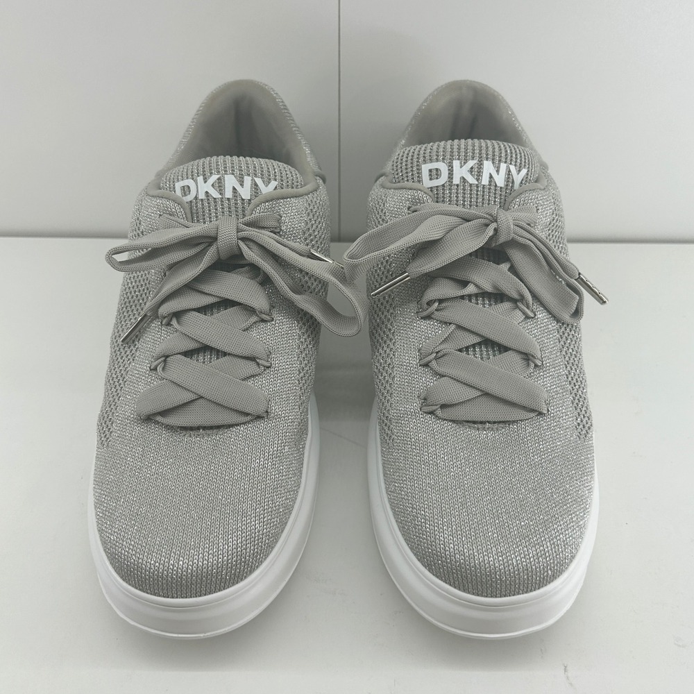 DKNY Knit Platform Sneakers US 10 Women Casual Fashion Silver Shoes